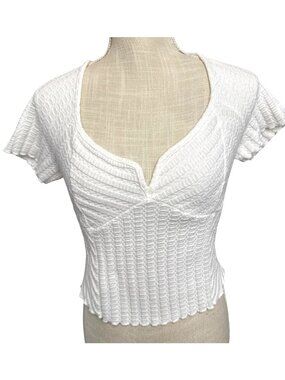 Atelier by Kirious Womens White Textured Knit Crop Top Bow Back V-Neck XL